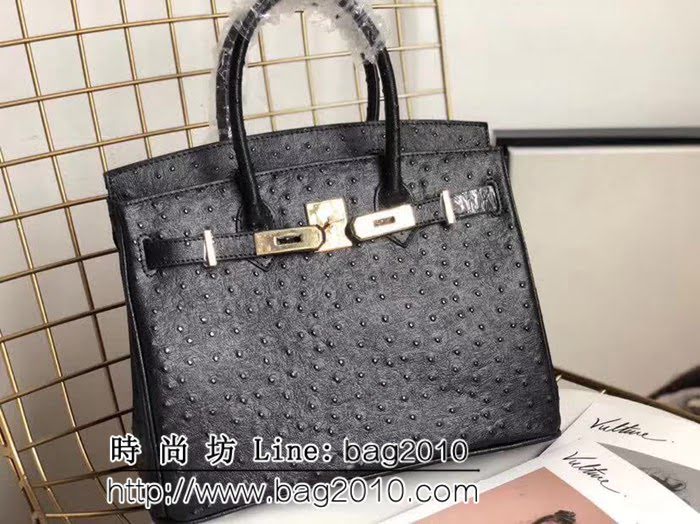 愛馬仕Hermes原版牛皮鴕鳥紋 Birkin 鉑金包 時尚手提包 0AM1015